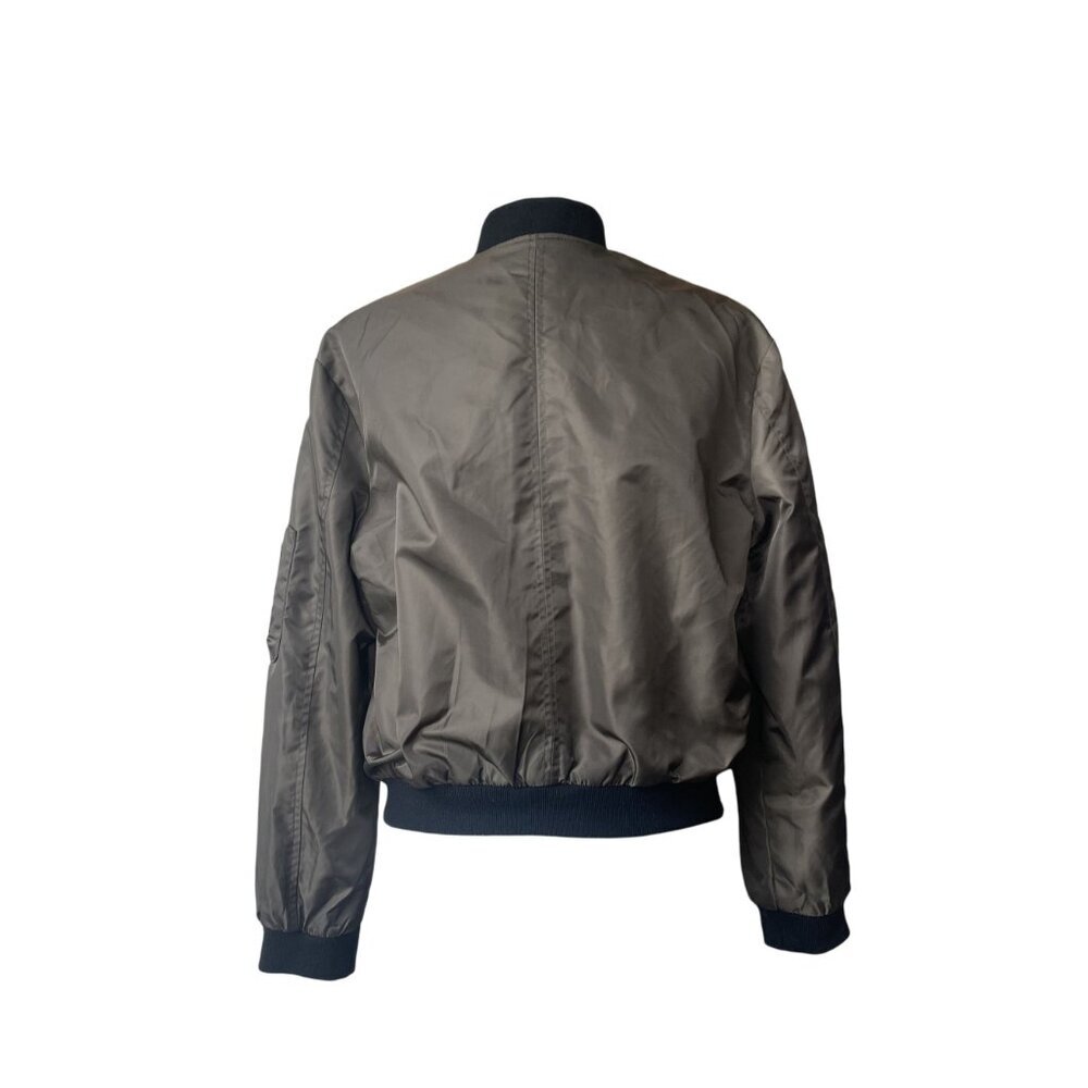 Zara Womens Bomber Jacket S‎ Satin Full Zip Aviator Green Pockets Short Satin - Picture 5 of 11